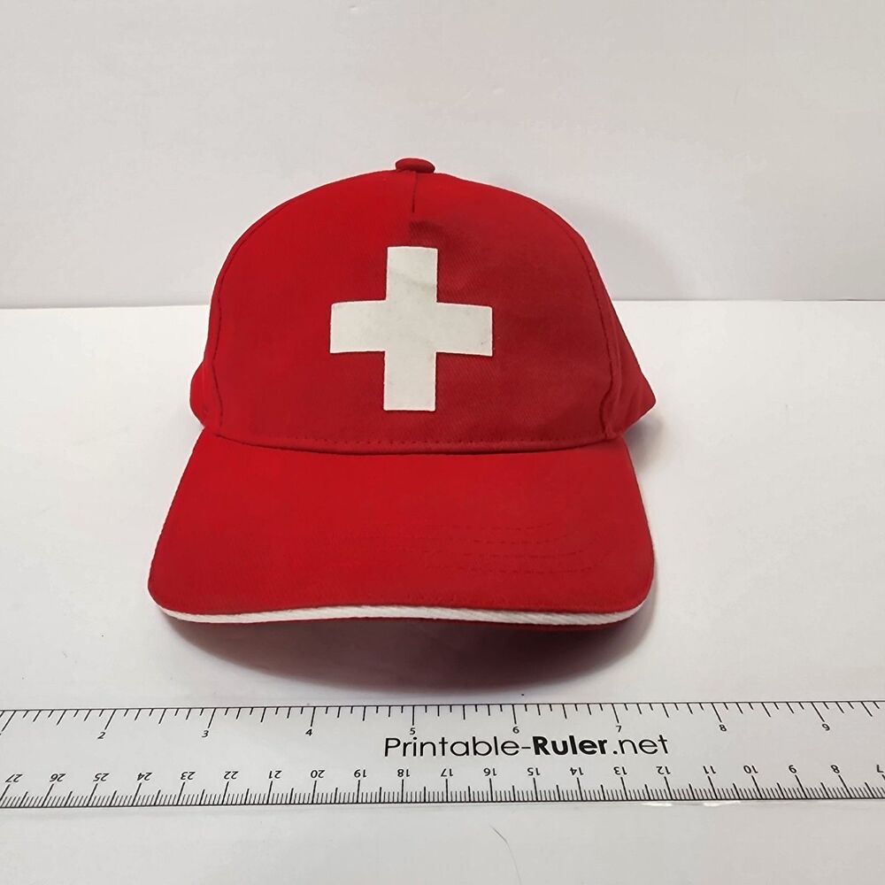 Swiss Cross Red Baseball Cap Adjustable Switzerland Hat Unisex
